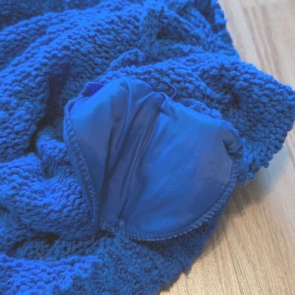 Clovelly 80s Vtg Blue Chunky V-Neck Sweater Tee Shoulder Pads Size Medium - Picture 5 of 9